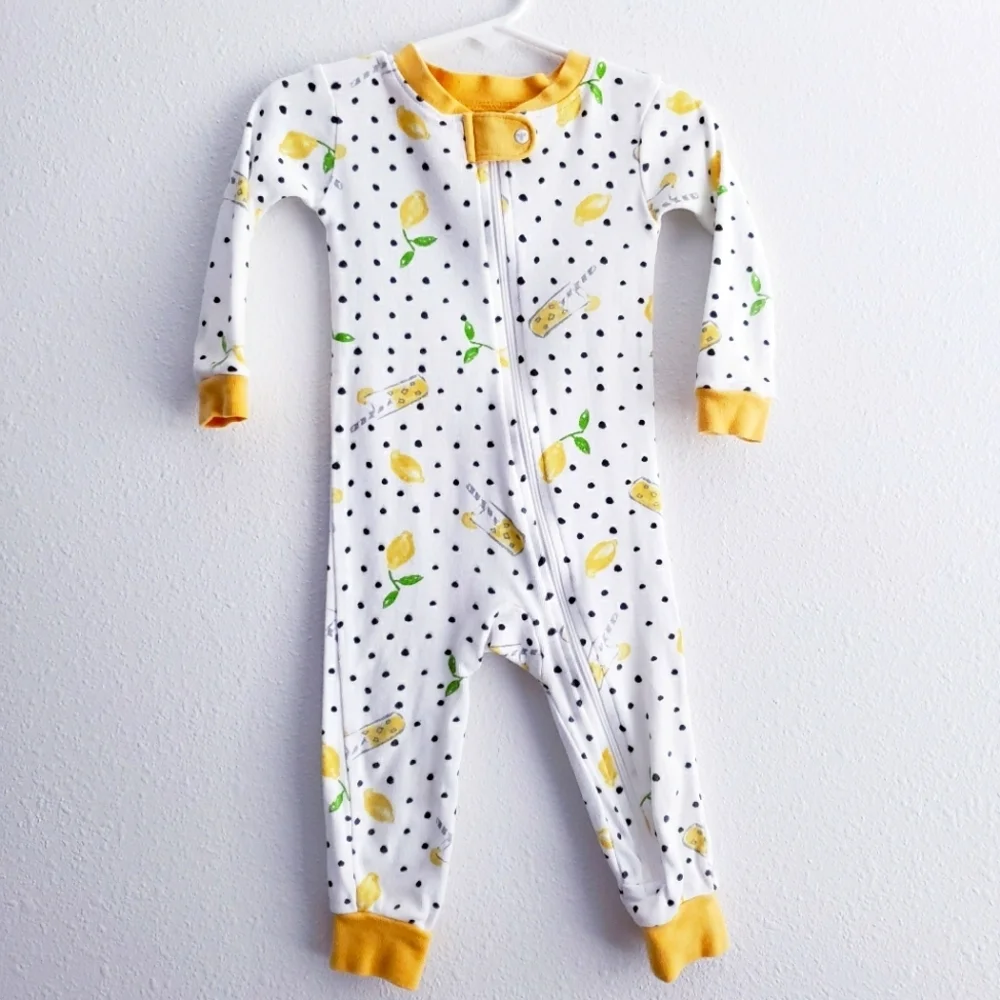 Burts Bees Polka-dot Lemon Long Sleeve Full Zip PJ Onesie
